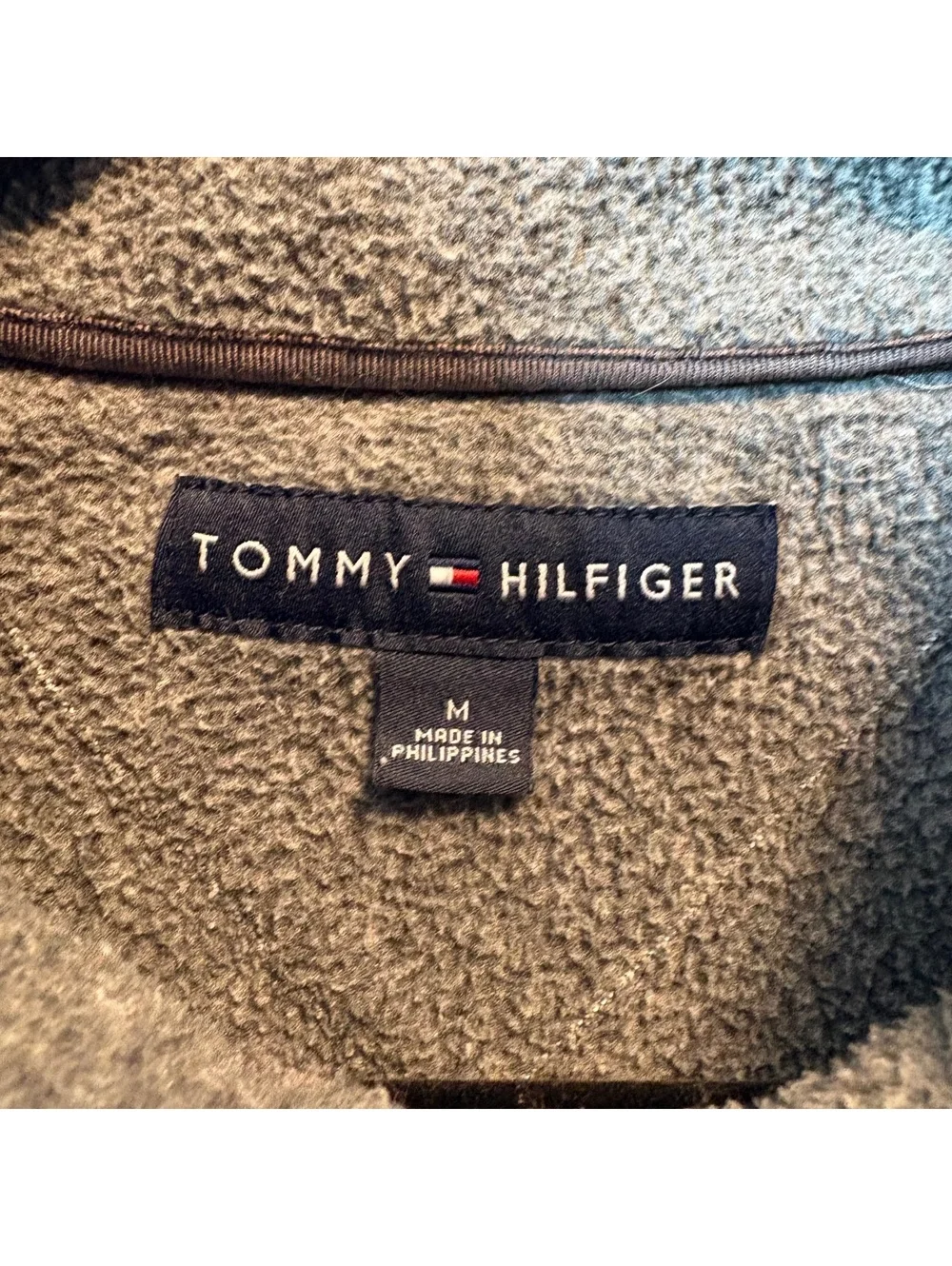 Tommy Hilfiger Mens 2000s Y2K Fleece Gray Pullover Size M Vintage Fall Warm
